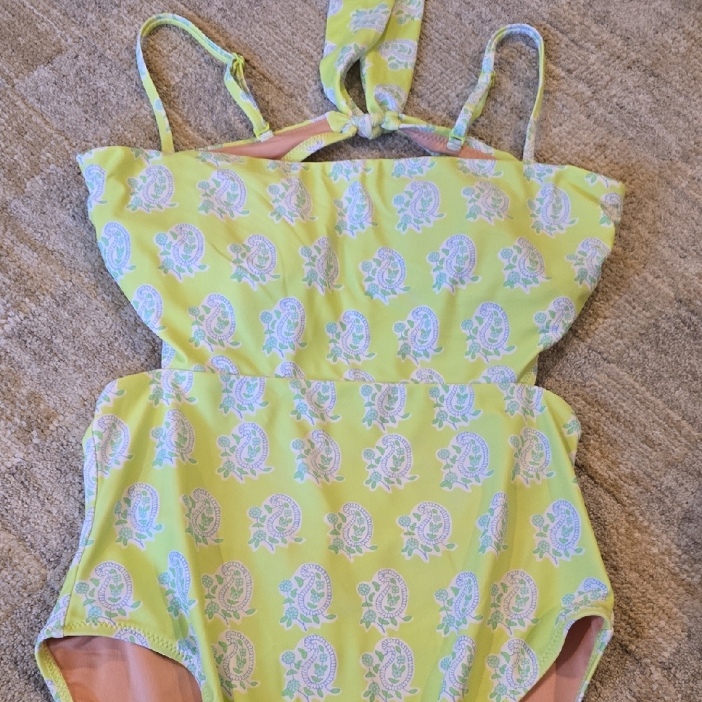 J. Crew Lime Green Paisley One Piece Swimsuit